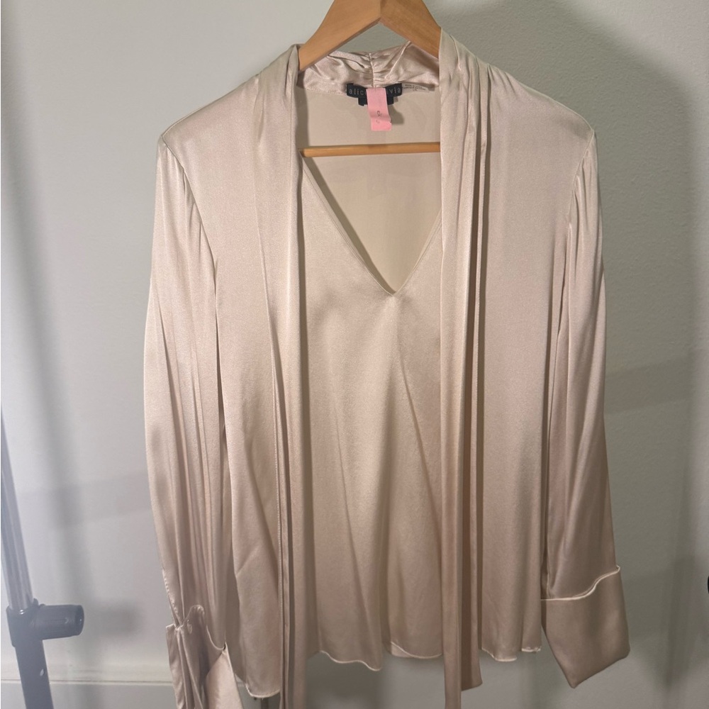 Alice + Olivia Elegant Cream Satin Blouse